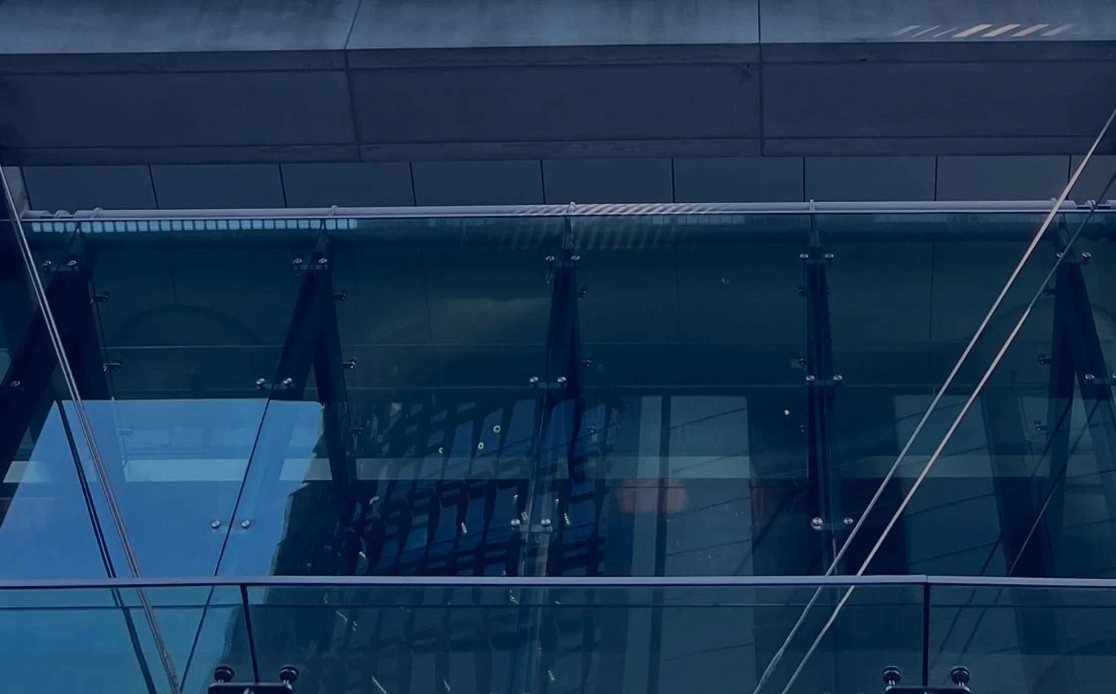 Glass roof and steel frame of a modern building